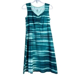 Prana Dress Women Size M Viana Teal Green Ruched Athletic Performance Outdoor